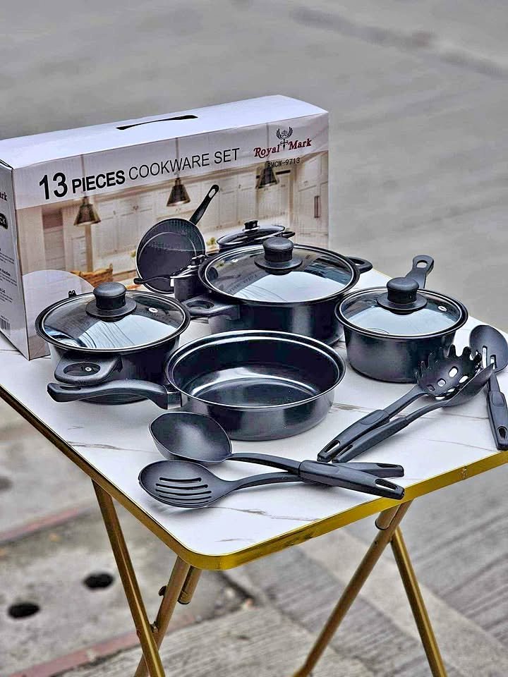 Ensemble de Batterie de Cuisine 13 Pcs, Casseroles, Poêles et Ustensiles