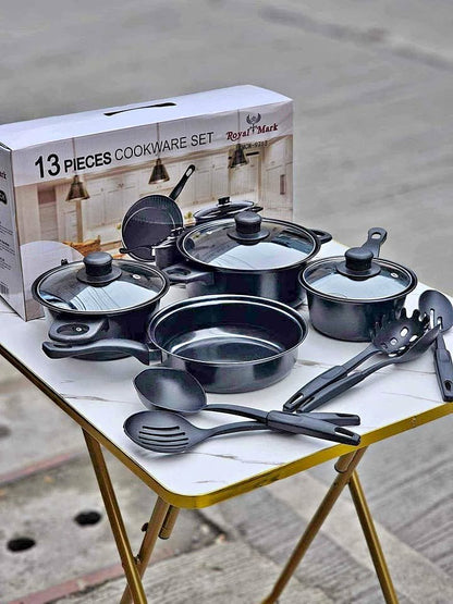 Ensemble de Batterie de Cuisine 13 Pcs, Casseroles, Poêles et Ustensiles