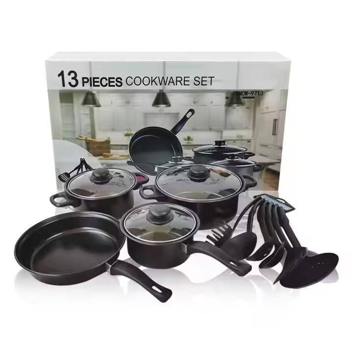 Ensemble de Batterie de Cuisine 13 Pcs, Casseroles, Poêles et Ustensiles