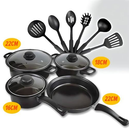 Ensemble de Batterie de Cuisine 13 Pcs, Casseroles, Poêles et Ustensiles
