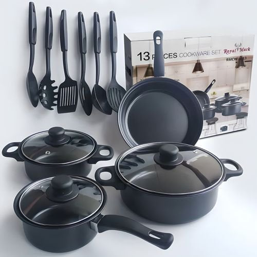 Ensemble de Batterie de Cuisine 13 Pcs, Casseroles, Poêles et Ustensiles
