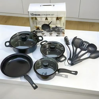 Ensemble de Batterie de Cuisine 13 Pcs, Casseroles, Poêles et Ustensiles