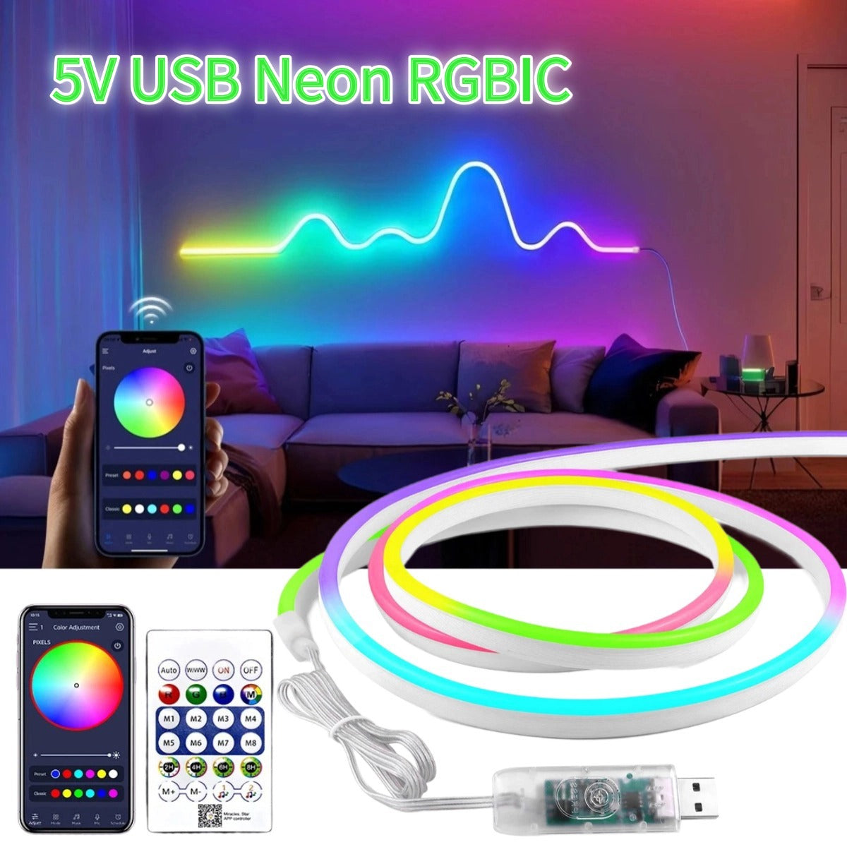 🌈💡 شريط إضاءة LED نيون مرن – تحكم كامل وأجواء ساحرة