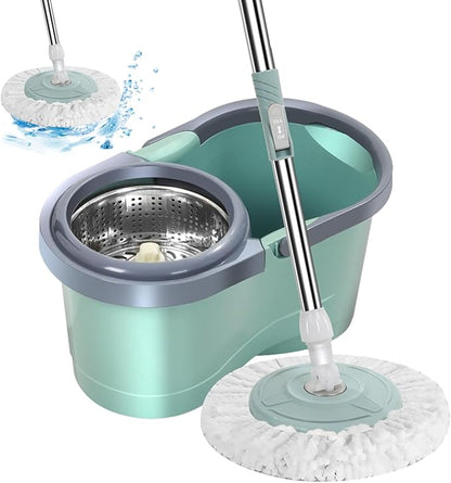 Rotating Mop Microfiber مع دلو من الفولاذ – مسح، عصر، وتنظيف بلمسة واحدة.
