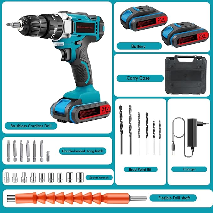 🔧⚡ طقم مفك ومثقاب لاسلكي 21V