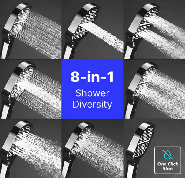 رأس دش 8 في 1 – ضغط قوي، راحة مثالية وتوفير للماء