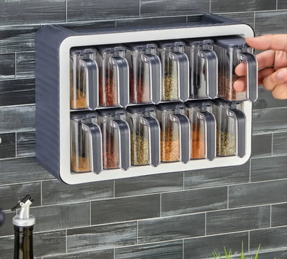 طقم 12 بُرطمان توابل مع حامل وملصقات – ترتيب مثالي ولمسة عصرية